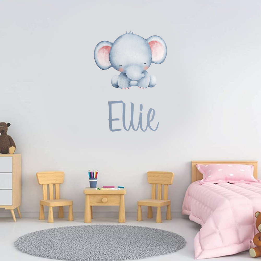Personalised Vinyl Baby elephant Wall Decal Sticker