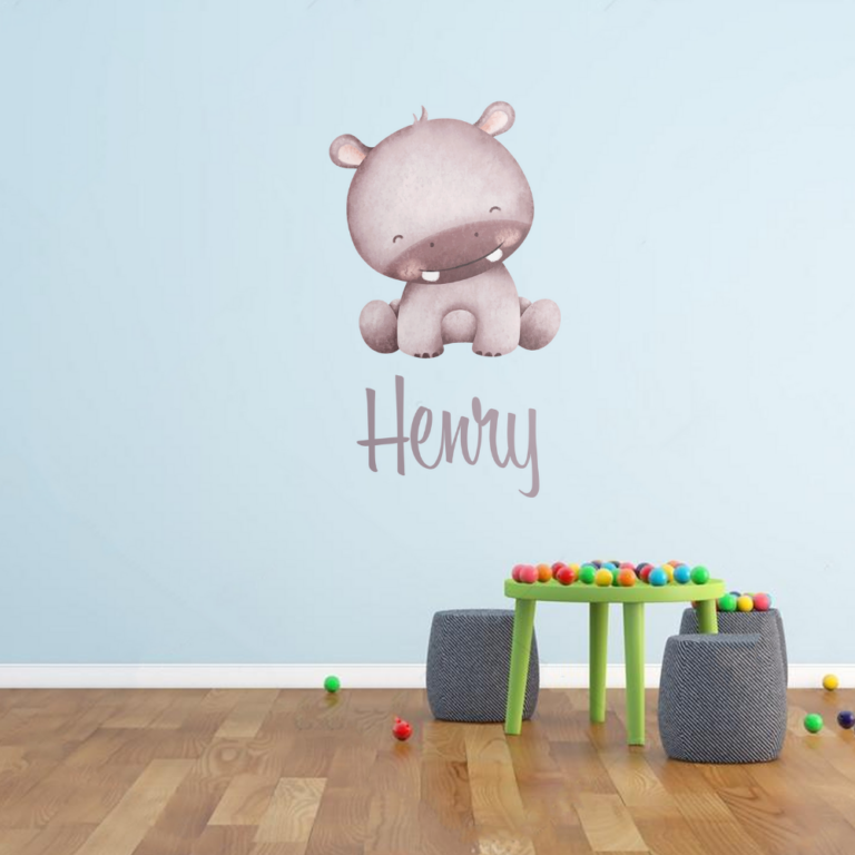 Personalised Vinyl Baby hippo Wall Decal Sticker