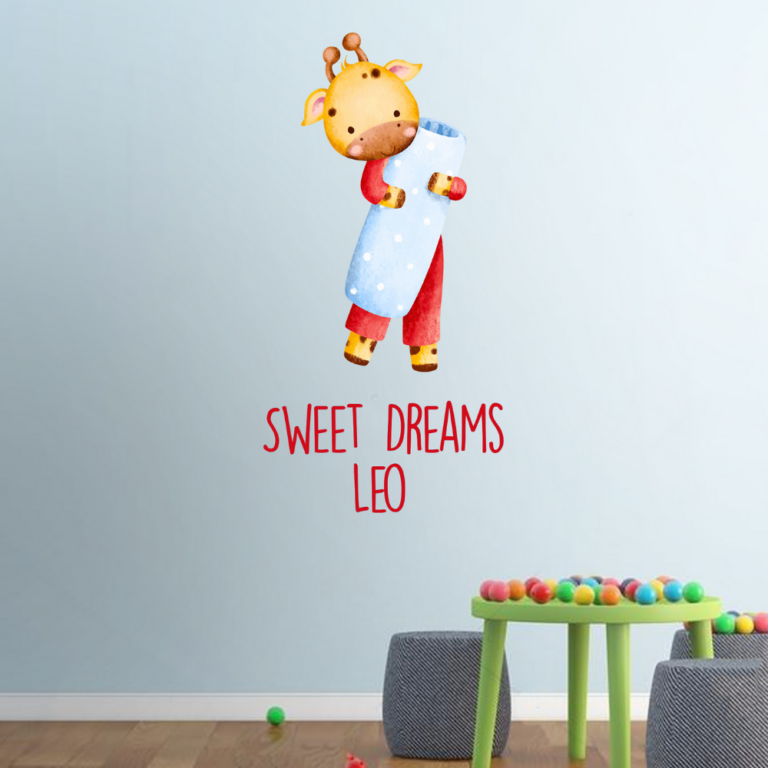 Personalised Vinyl Sweet Dreams Baby Giraffe Wall Decal Sticker