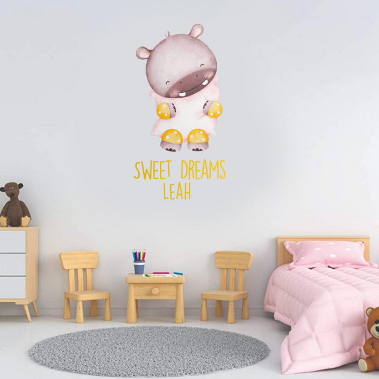 Personalised Vinyl Baby hippo Wall Decal Sticker