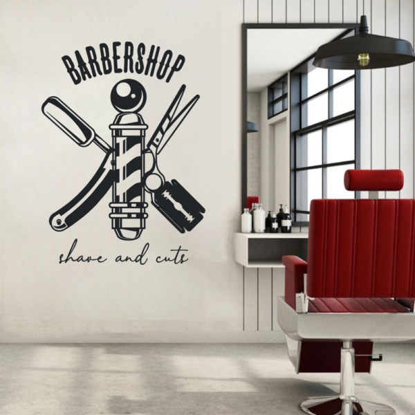 Barber Shop Barber Pole Razor Scissors Business Salon Wall Decal