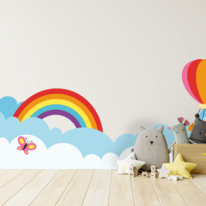 Kids nursery wall rainbow decal clouds baloon