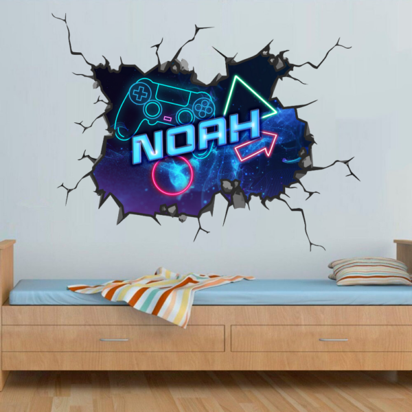 Neon Gamer Name Wall Break (Boy) Decal Wall Sticker