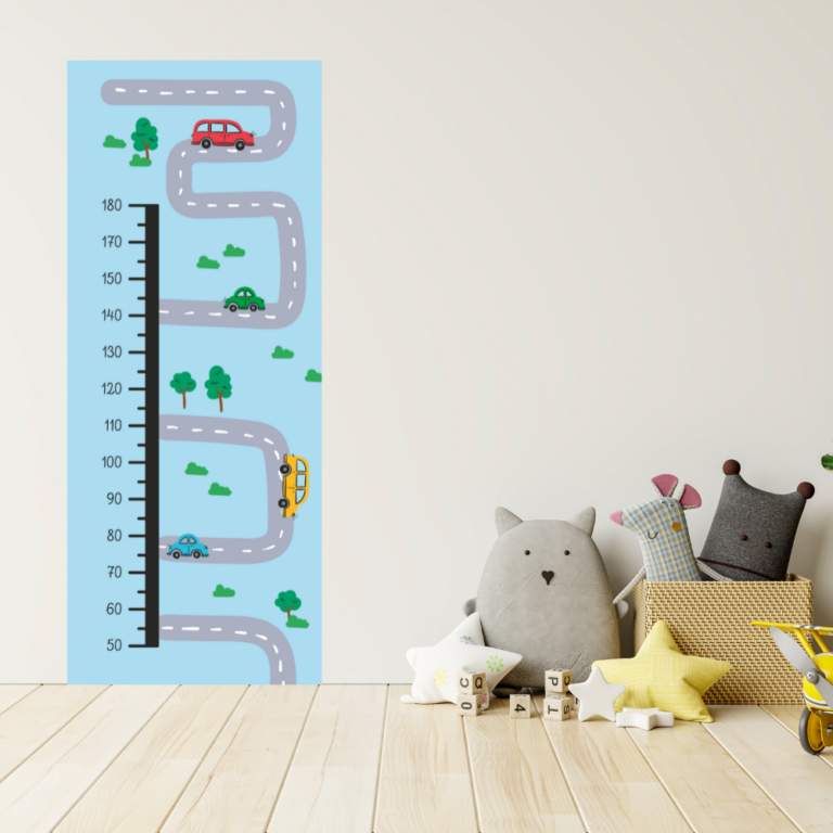 Cars on Road Height Chart Nursery Kids Wall Art Vinyl Decal