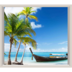 Boat Beach Palm Tree Blue Sky Window Decal Wall Sticker