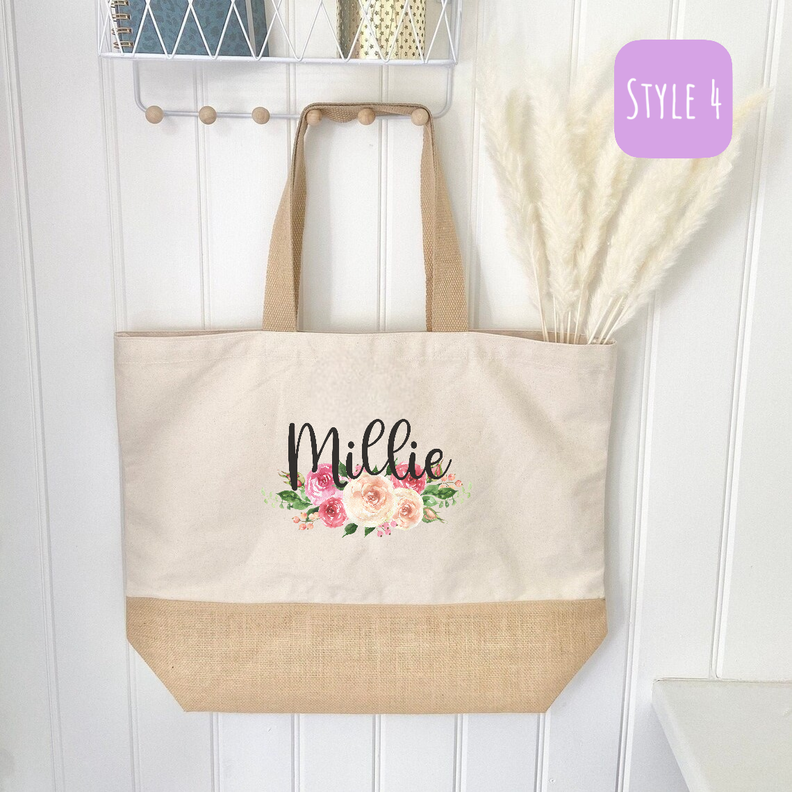 Personalized Watercolor Flower Tote Bag-PhotoRoom
